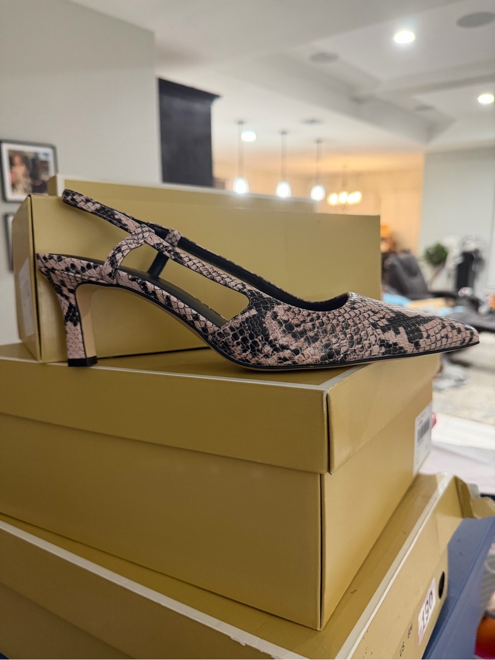 Michael Kors Pointed Slingback Kitten Heel in Neutral Snake Print - Picture 3 of 7